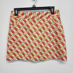 Peter Millar Floral Golf Skort Size 2 Green Red Stretch Pickleball Preppy Sporty